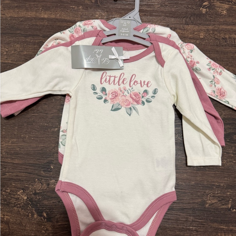 3pk Floral Baby Onesie - Pink and Cream size 3/6 month